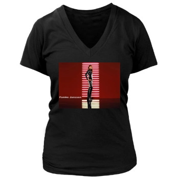 Famke Janssen Women's Deep V-Neck TShirt