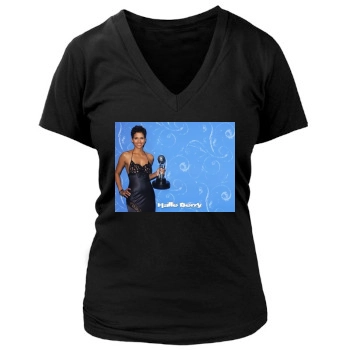 Halle Berry Women's Deep V-Neck TShirt