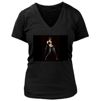 Halle Berry Women's Deep V-Neck TShirt