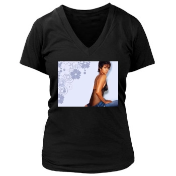 Halle Berry Women's Deep V-Neck TShirt