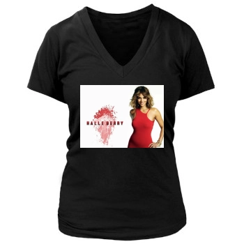 Halle Berry Women's Deep V-Neck TShirt