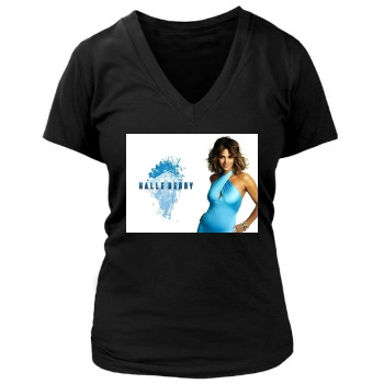 Halle Berry Women's Deep V-Neck TShirt