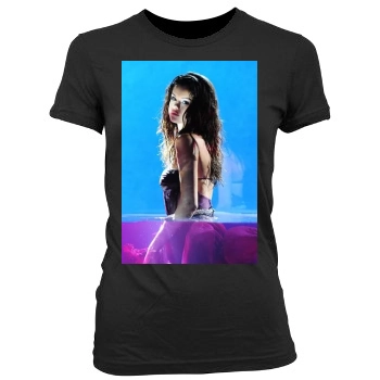 Selena Gomez Women's Junior Cut Crewneck T-Shirt