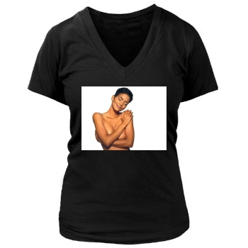 Halle Berry Women's Deep V-Neck TShirt