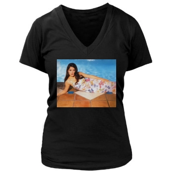 Salma Hayek Women's Deep V-Neck TShirt