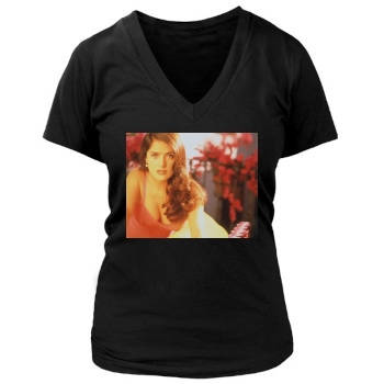 Salma Hayek Women's Deep V-Neck TShirt