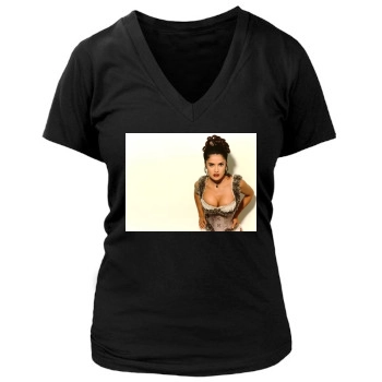 Salma Hayek Women's Deep V-Neck TShirt