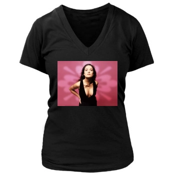 Salma Hayek Women's Deep V-Neck TShirt