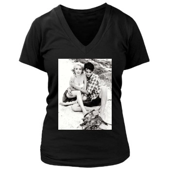 Amber Heard Women's Deep V-Neck TShirt