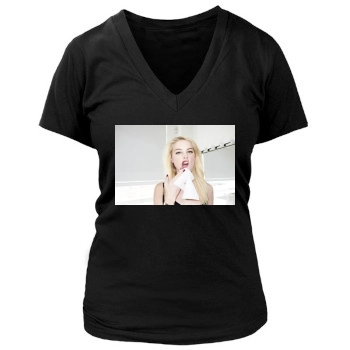 Amber Heard Women's Deep V-Neck TShirt