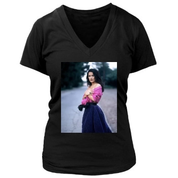 Salma Hayek Women's Deep V-Neck TShirt