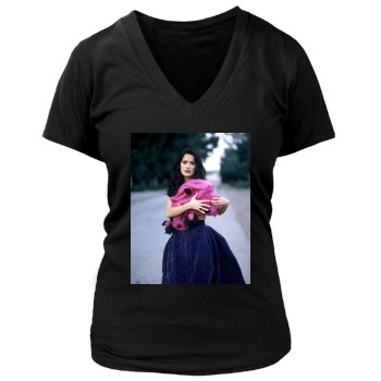 Salma Hayek Women's Deep V-Neck TShirt