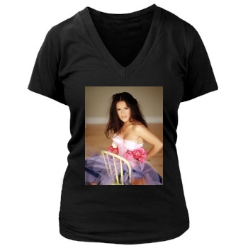 Salma Hayek Women's Deep V-Neck TShirt