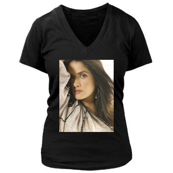 Salma Hayek Women's Deep V-Neck TShirt