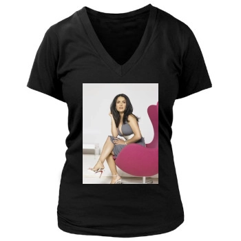 Salma Hayek Women's Deep V-Neck TShirt