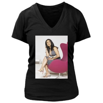 Salma Hayek Women's Deep V-Neck TShirt