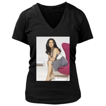 Salma Hayek Women's Deep V-Neck TShirt