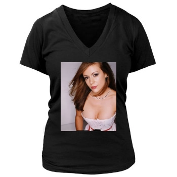 Alyssa Milano Women's Deep V-Neck TShirt