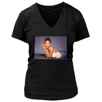 Halle Berry Women's Deep V-Neck TShirt