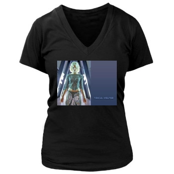 Tricia Helfer Women's Deep V-Neck TShirt