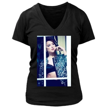 Amber Heard Women's Deep V-Neck TShirt