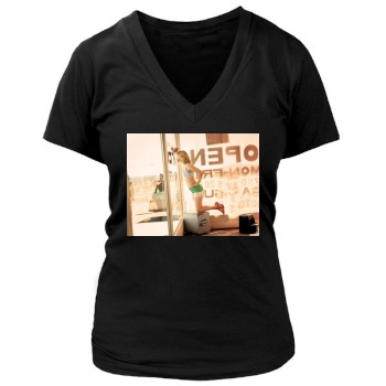 Amber Valletta Women's Deep V-Neck TShirt