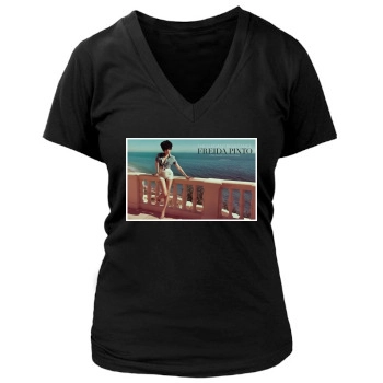 Freida Pinto Women's Deep V-Neck TShirt