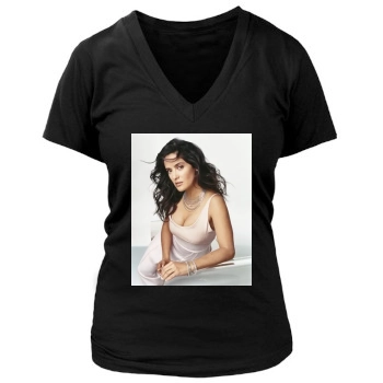 Salma Hayek Women's Deep V-Neck TShirt