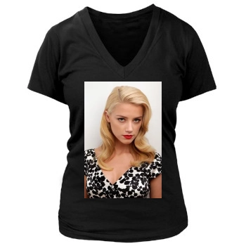 Amber Heard Women's Deep V-Neck TShirt