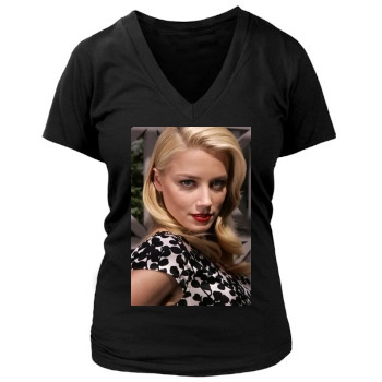 Amber Heard Women's Deep V-Neck TShirt