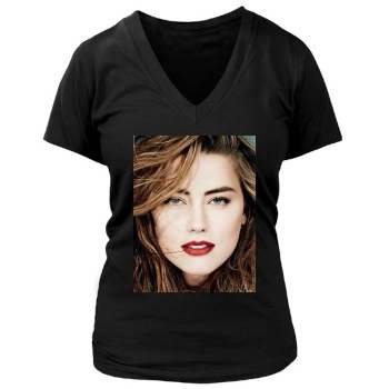 Amber Heard Women's Deep V-Neck TShirt