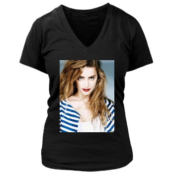 Amber Heard Women's Deep V-Neck TShirt