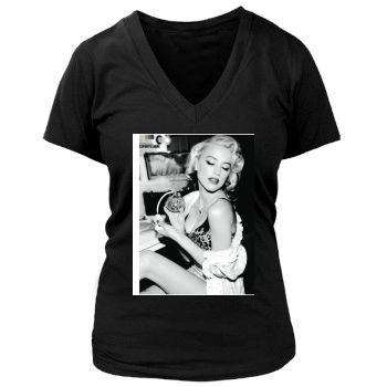 Amber Heard Women's Deep V-Neck TShirt