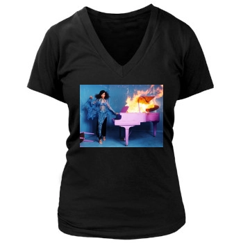 Alicia Keys Women's Deep V-Neck TShirt