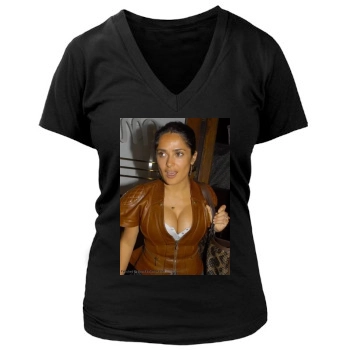 Salma Hayek Women's Deep V-Neck TShirt