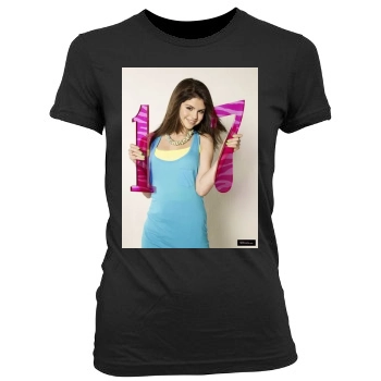 Selena Gomez Women's Junior Cut Crewneck T-Shirt