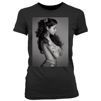 Selena Gomez Women's Junior Cut Crewneck T-Shirt