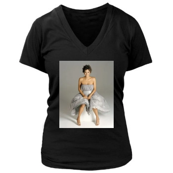 Halle Berry Women's Deep V-Neck TShirt