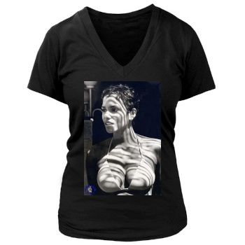 Halle Berry Women's Deep V-Neck TShirt