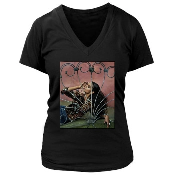 Halle Berry Women's Deep V-Neck TShirt