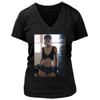 Halle Berry Women's Deep V-Neck TShirt