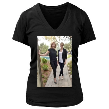 Tricia Helfer Women's Deep V-Neck TShirt