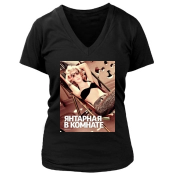 Amber Heard Women's Deep V-Neck TShirt