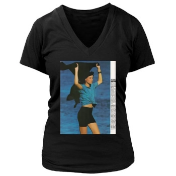 Famke Janssen Women's Deep V-Neck TShirt