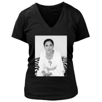 Salma Hayek Women's Deep V-Neck TShirt