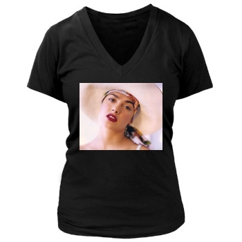 Salma Hayek Women's Deep V-Neck TShirt