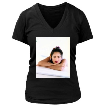 Salma Hayek Women's Deep V-Neck TShirt