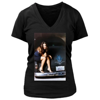 Salma Hayek Women's Deep V-Neck TShirt