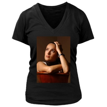 Salma Hayek Women's Deep V-Neck TShirt