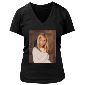 Sarah Michelle Gellar Women's Deep V-Neck TShirt